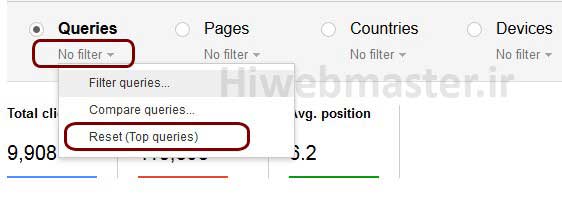 حذف فیلتر اعمال شده بر روی گزارش‌های بخش Search Analytics