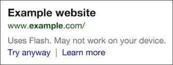 نمایش پیغام در نتایج جستجو گوگل زمانی که در محتوای صفحه از فلش استفاده شده باشد