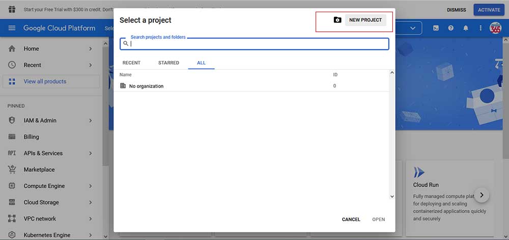 ایجاد پروژه جدید در گوگل ایندکس api برای برطرف کردن مشکل ایندکس نشدن صفحات